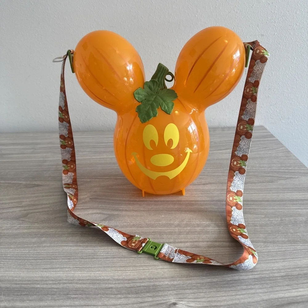Disney Parks Mickey Mouse Pumpkin Balloon Head Popcorn Bucket w/Strap Halloween